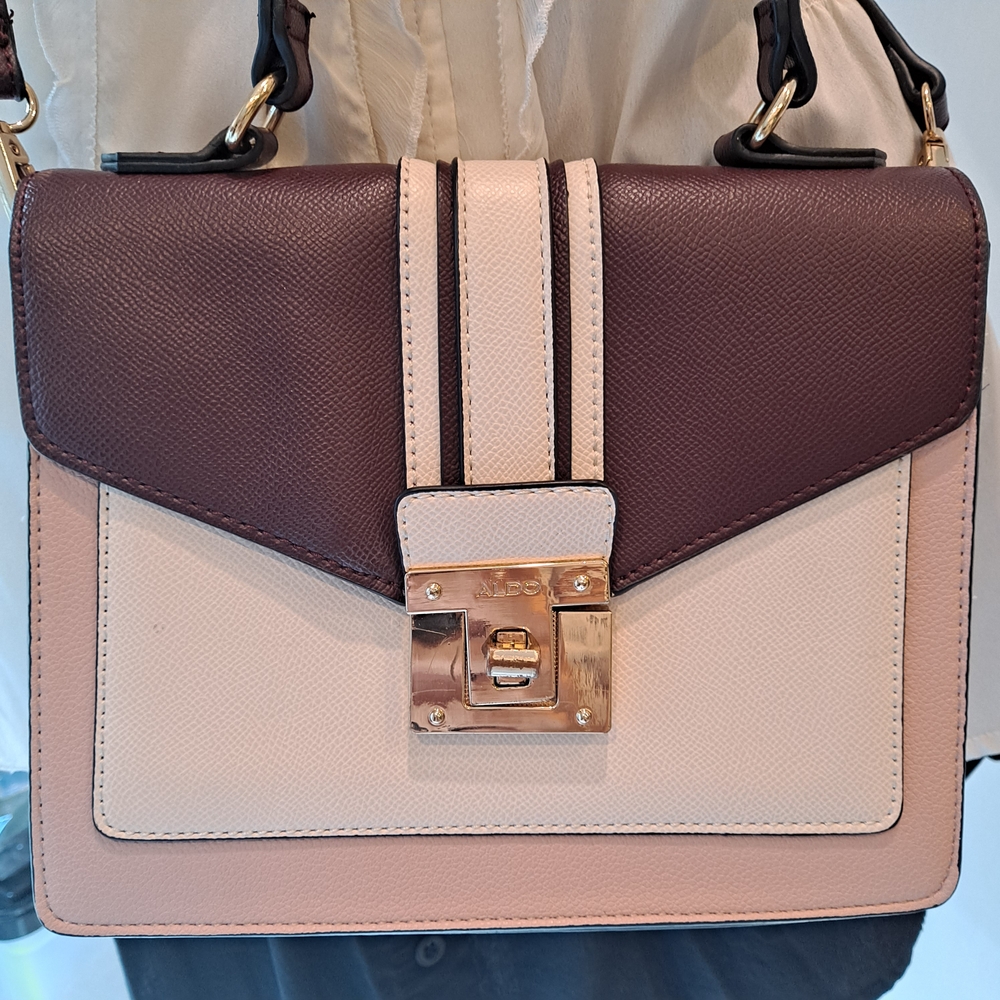 Aldo Burgundy and Cream Crossbody Bag